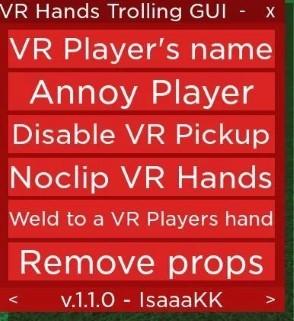 Preview of VR Hands Troll GUI