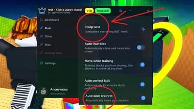 Auto farm, Equip best and more for  Kick a Lucky Block 