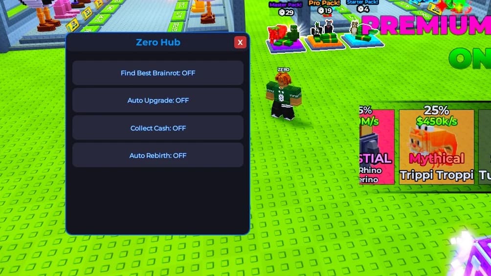 Find best brainrot, Auto upgrade, Auto collect cash, Rebirth