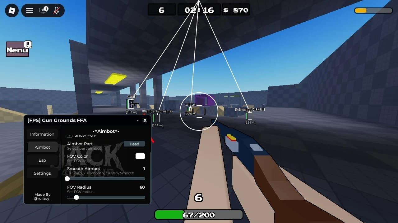 [FPS] Gun Grounds FFA | NO KEY | Aimbot, Esp Menu.