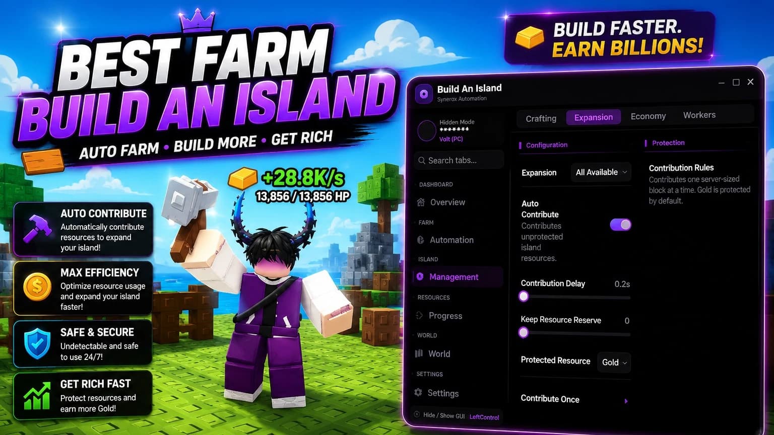 Autofarm, Auto Contribute and more Syneroxhud