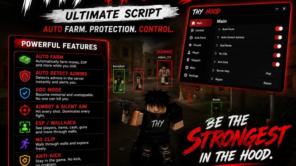 THY HOOD SCRIPT | AUTO-FARM, AUTO-KILL, ADMIN DETECTOR