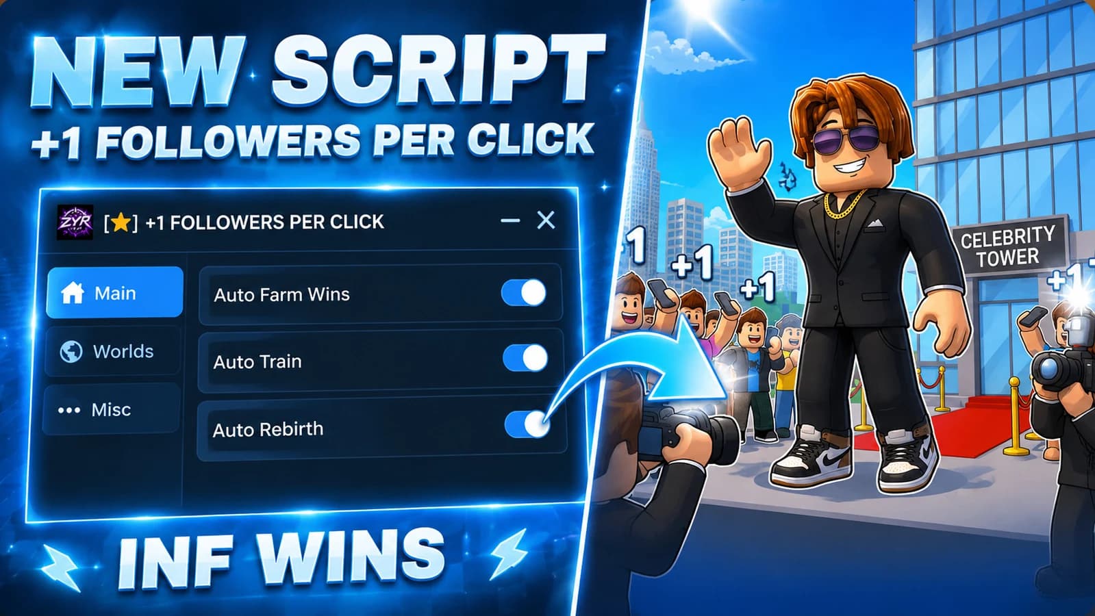 Auto Farm Wins, Auto Train, Auto Rebirth, Teleport Worlds