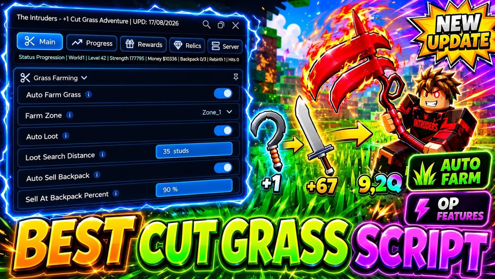 Auto Farm Loot Sell Train Strength Rebirth Upgrade Relic Max