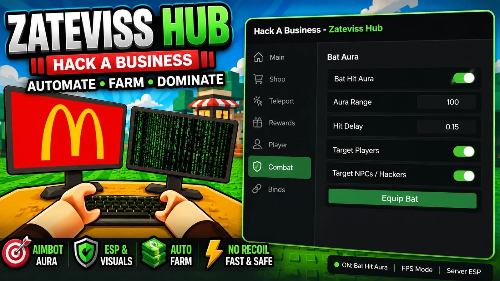 [No Key!] Auto Farm,Server Esp,Bat Aura and More !