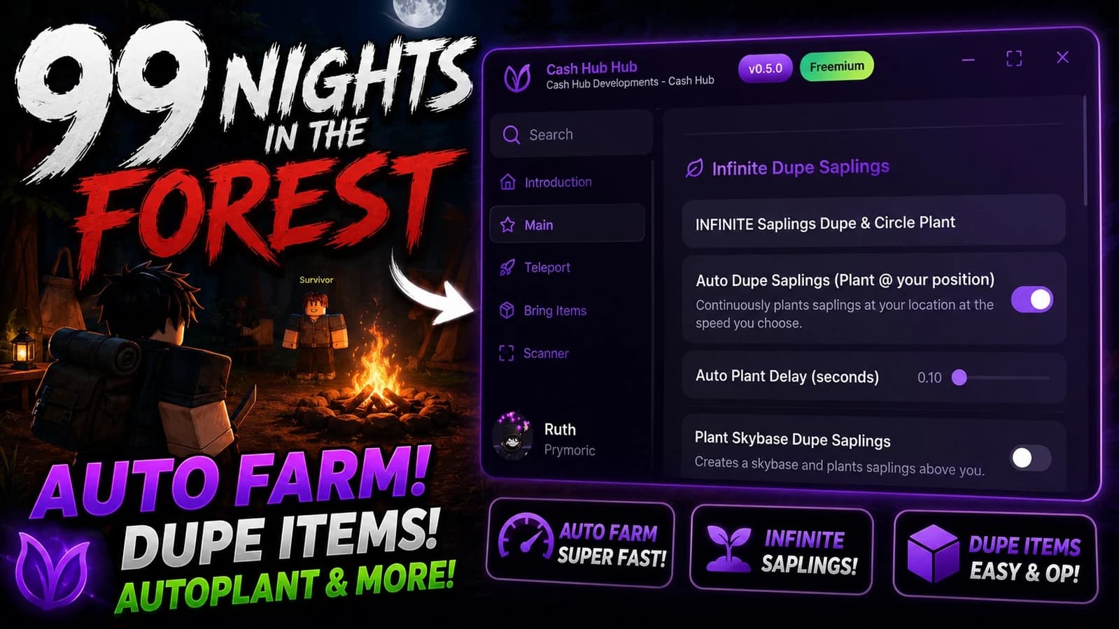 Kill Aura, Inf Sapling, God Mode, Bring Items & More!