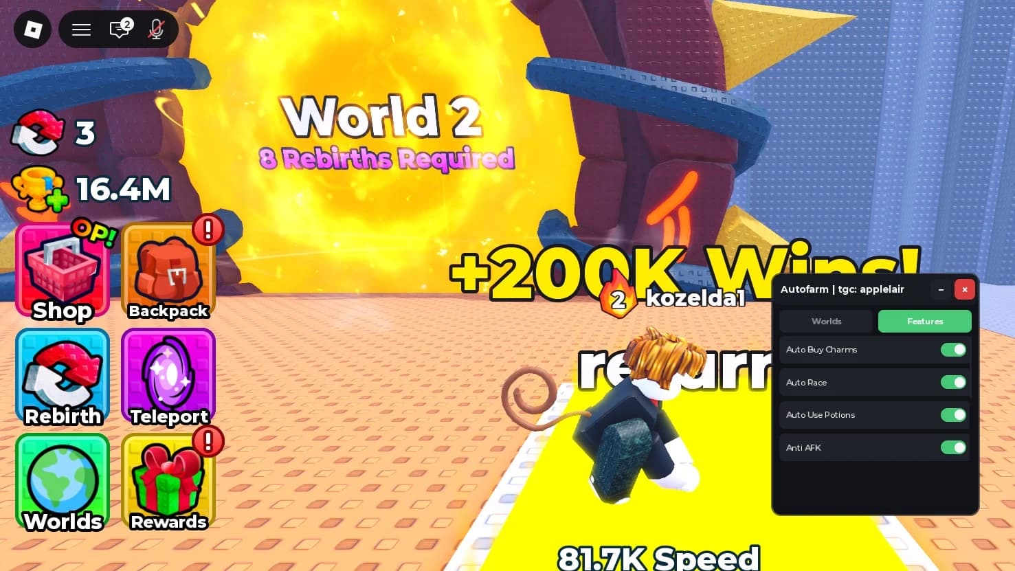 [🔥] NO KEY! Auto farm wins, races, charms, potions