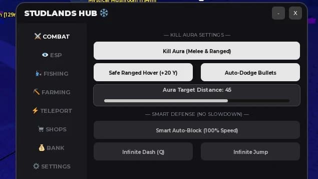 Studlands kill aura, shop from anywhere, auto farm