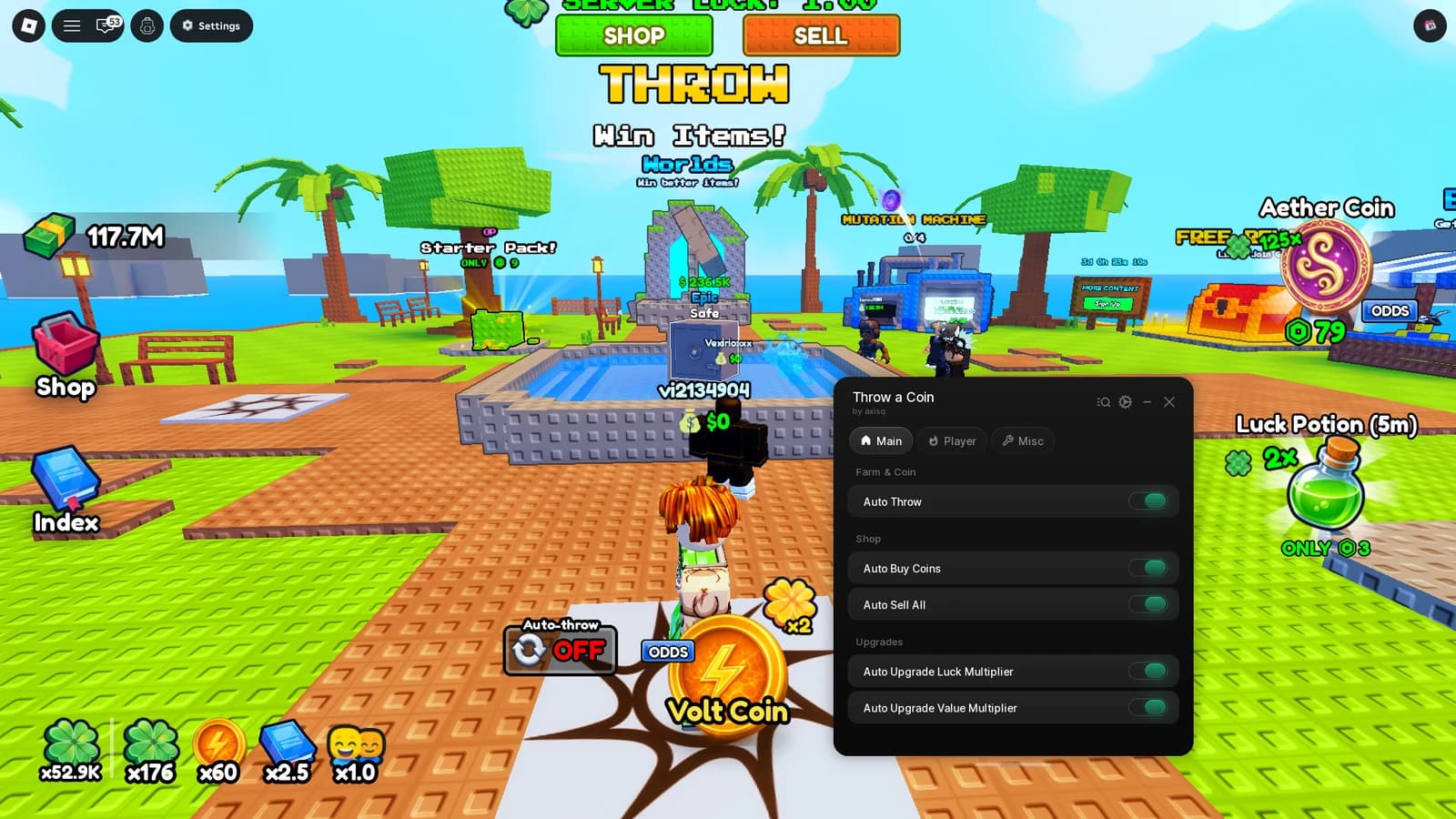 keyless & free. auto throw, auto sell, auto upgrade :3
