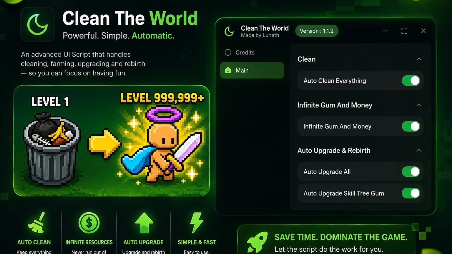 Auto Clean, Inf Gum & Money ll LunethHub