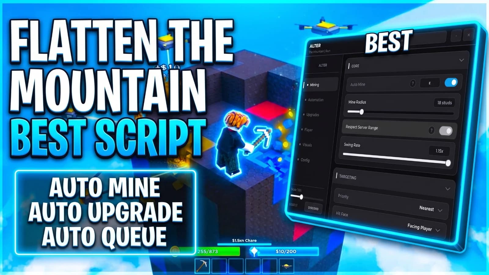 ALTER · Auto Mine · Auto Queue · Auto Upgrade · Auto Skip