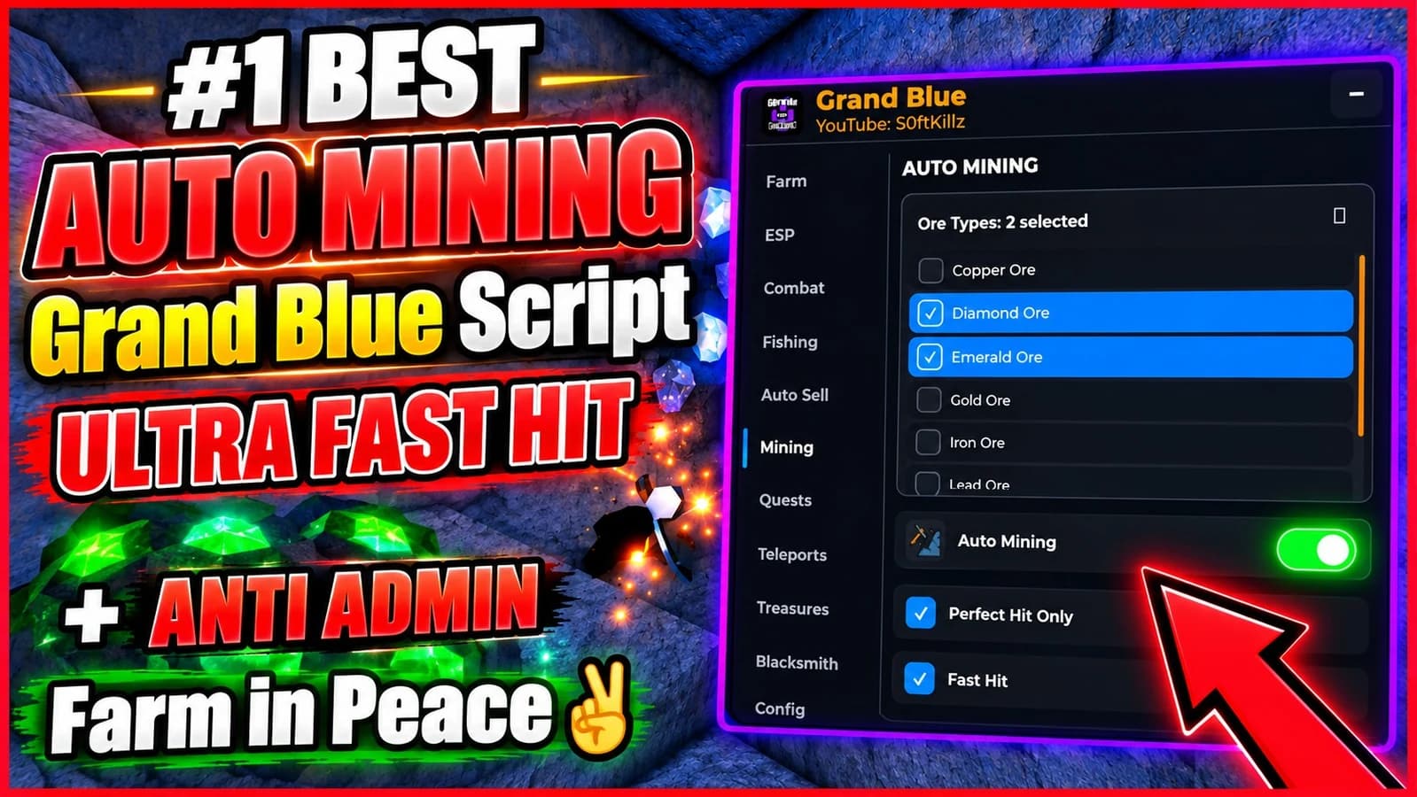 ANTI ADMIN, HITBOX ,QUEST , UPGRADES, AUTO MINING, FARM