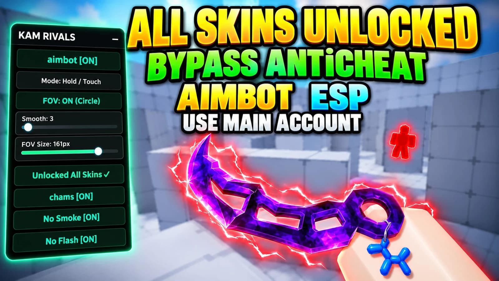 all skins unlock, bypass anticheat, aimbot, esp, use main ac