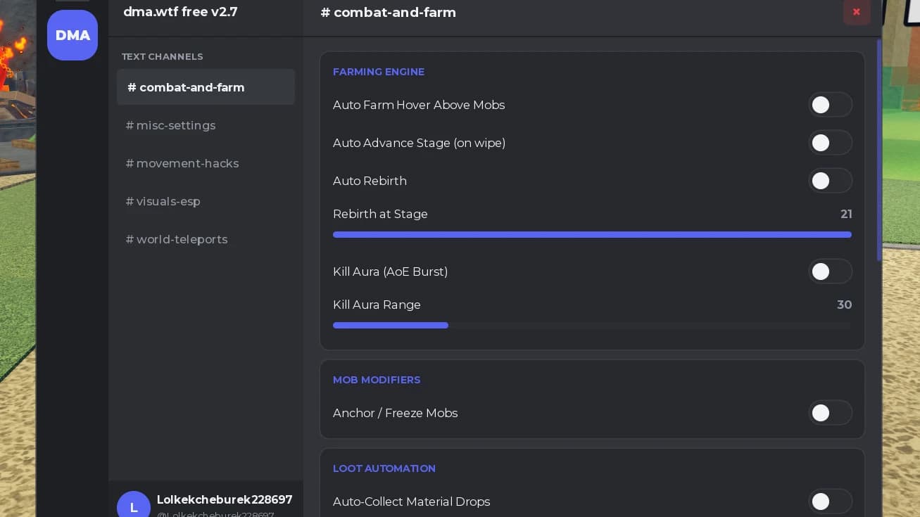Cool script for Magic Loot on Auto Farm Hover Above Mobs, Au