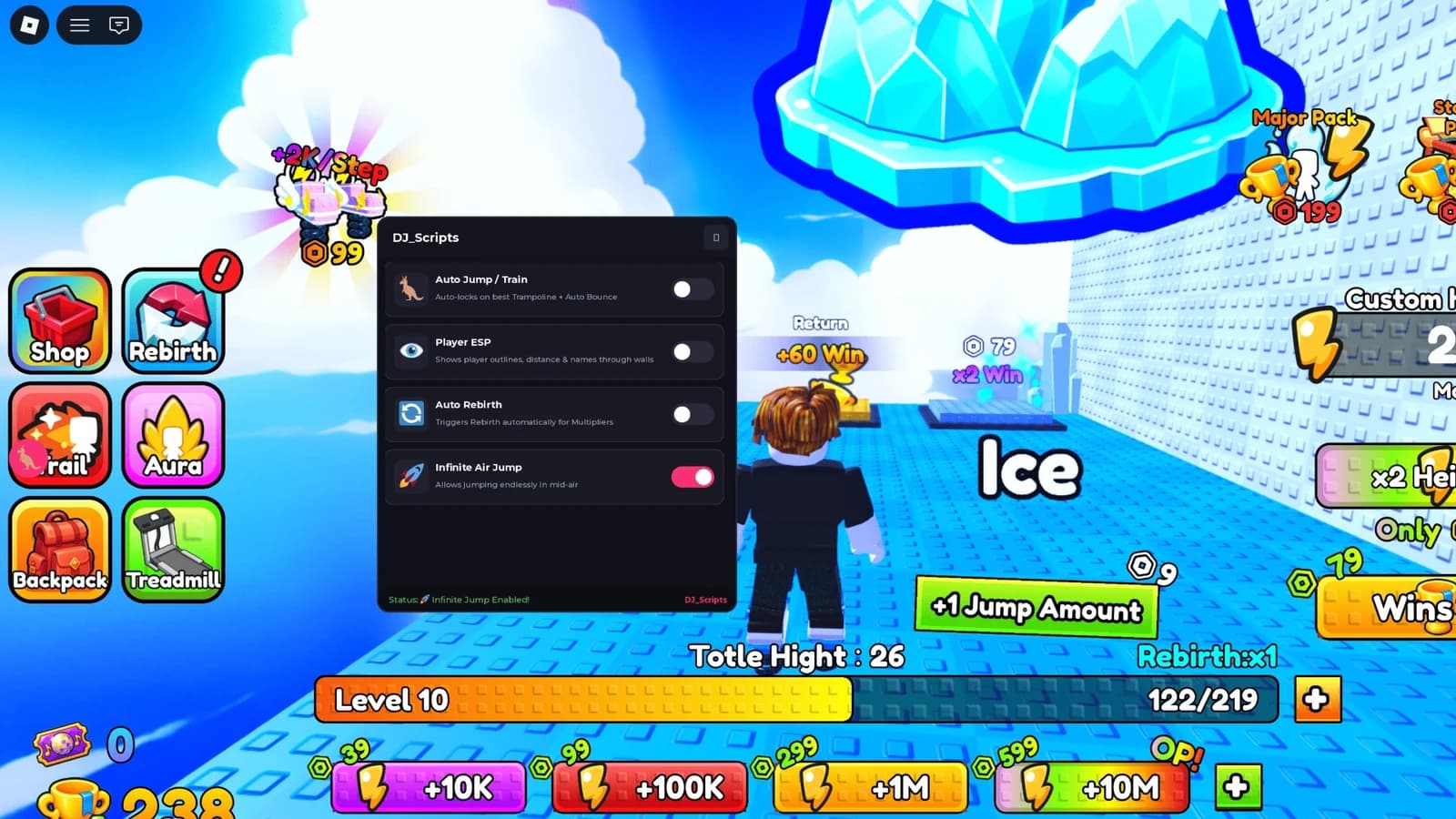 Auto Train, Infinite Jump, Auto Rebirth, Player Esp & More.