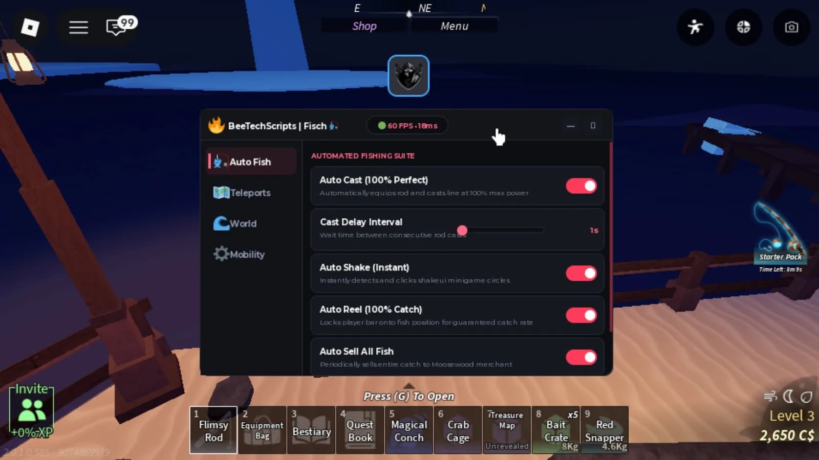 Auto Cast, Auto Shake, Auto Reel, Sell All & More