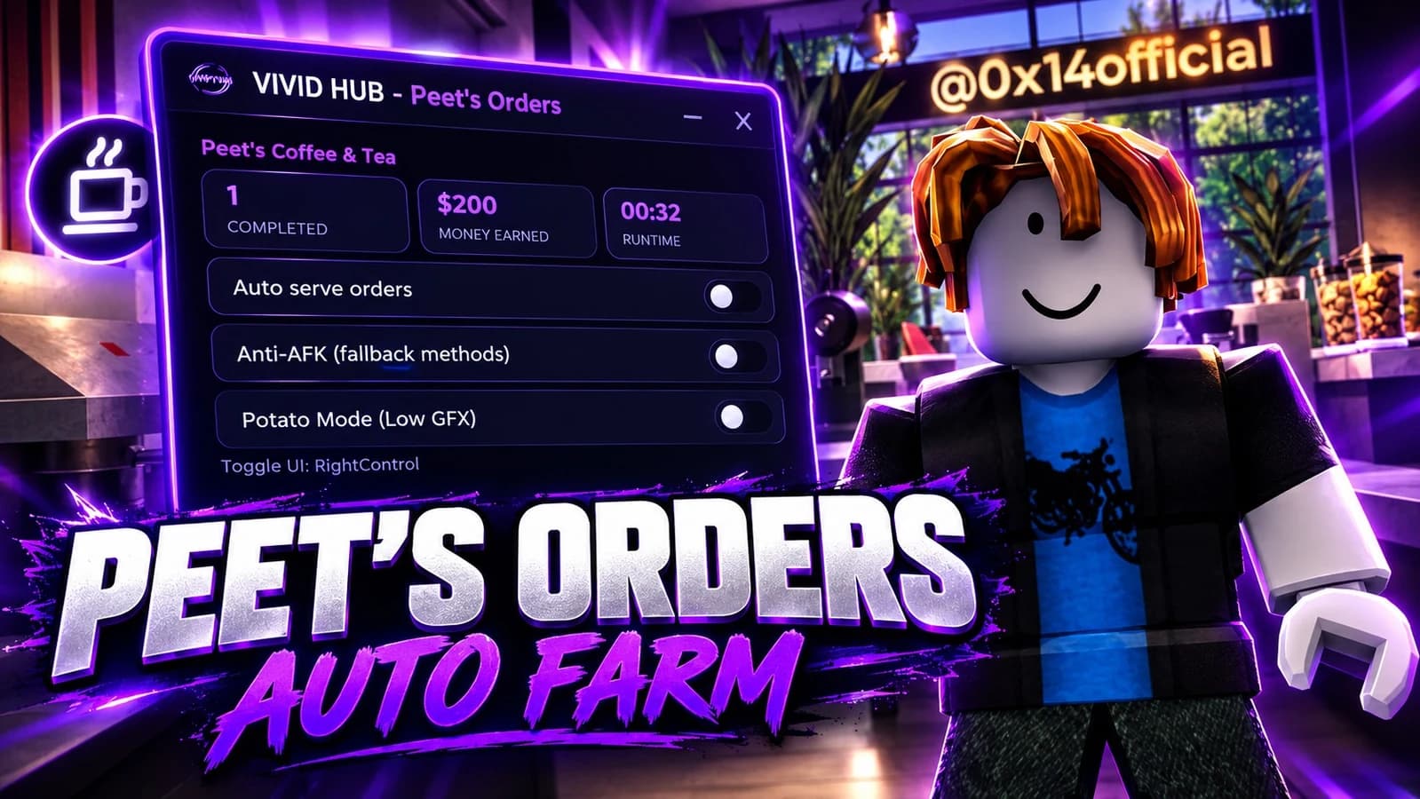 60K+/HR・Peet's Coffee Auto Farm・Anti-AFK・Low GFX・More!