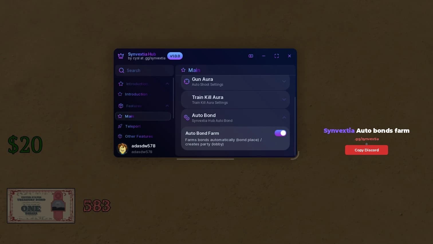 Synvextia Hub dead rails auto bond get up to 150 bonds 