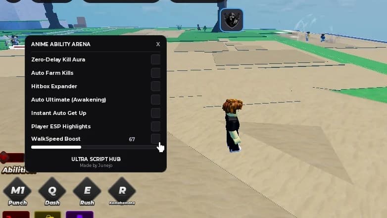 Instant auto get up , arena fly mode , auto cast skill , 