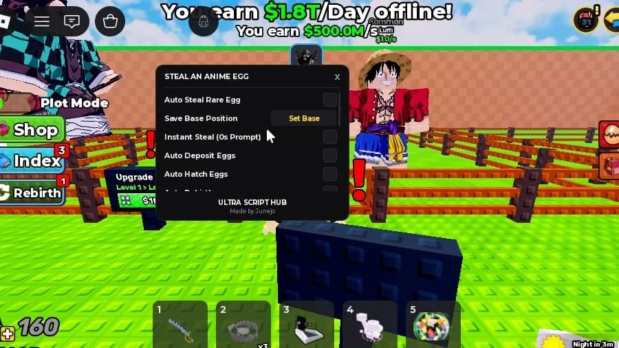 auto steal rare egg , save base position , auto deposite egg