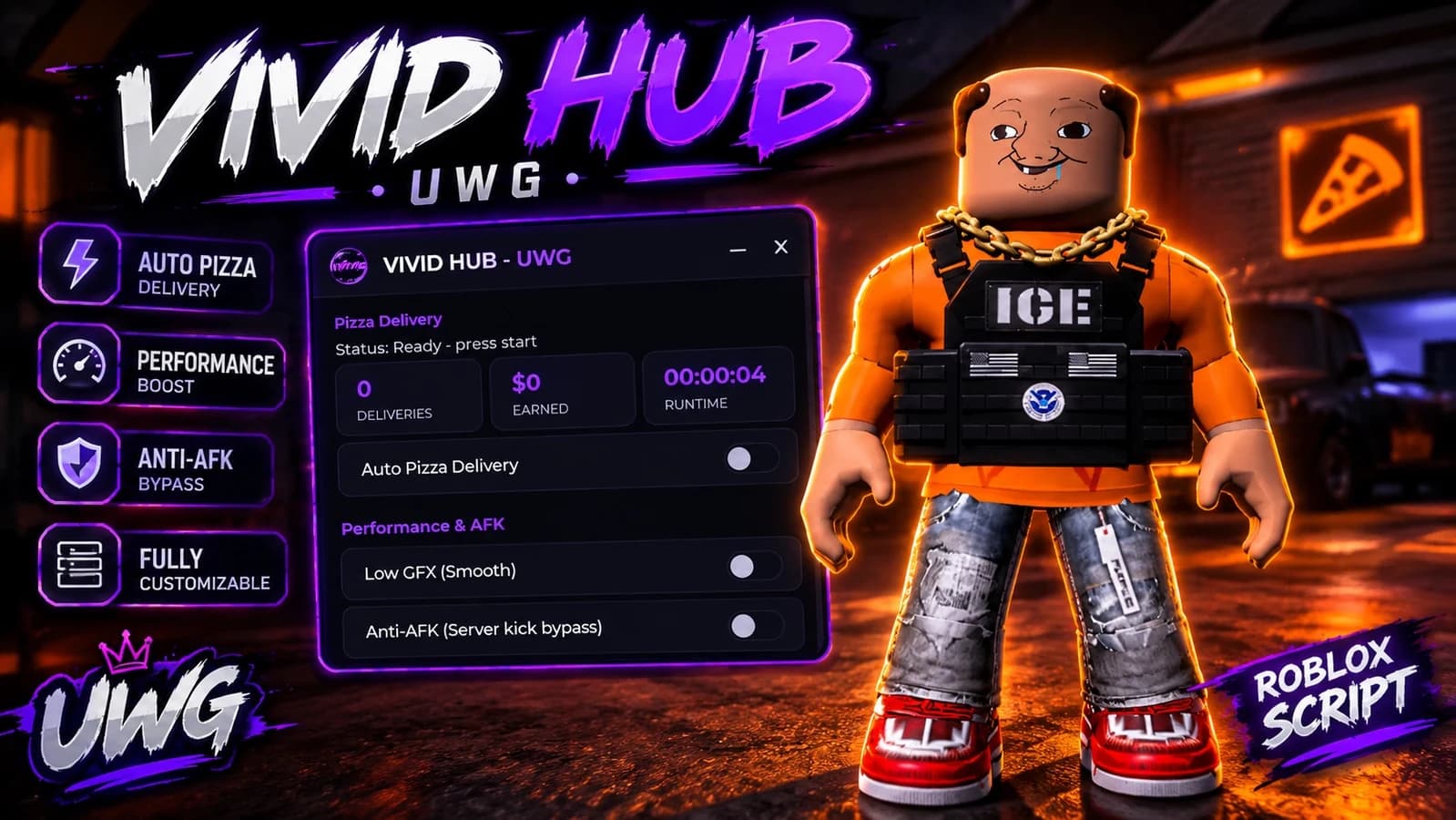 600k+/HR・Auto Farm・Auto Pizza Delivery・Anti-AFK・Low GFX