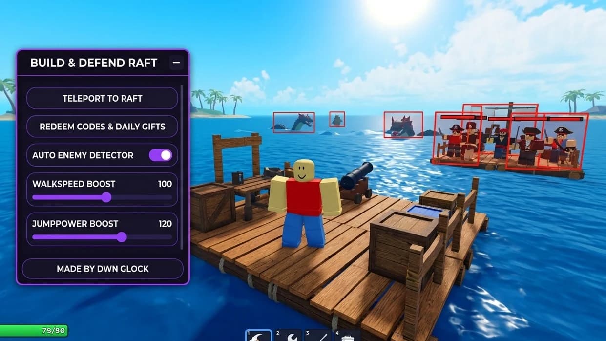 Auto Detect Enemy,Teleport to Raft,Redeem Codes & More.