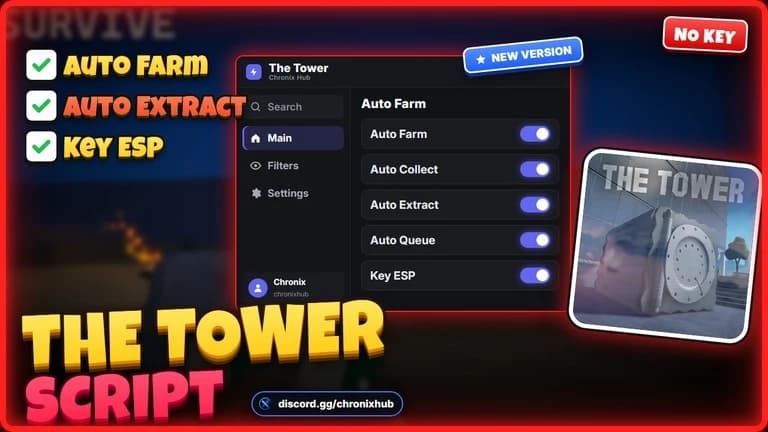 The Tower Script | AFK Farm, Key ESP, Auto Extract [NO KEY]