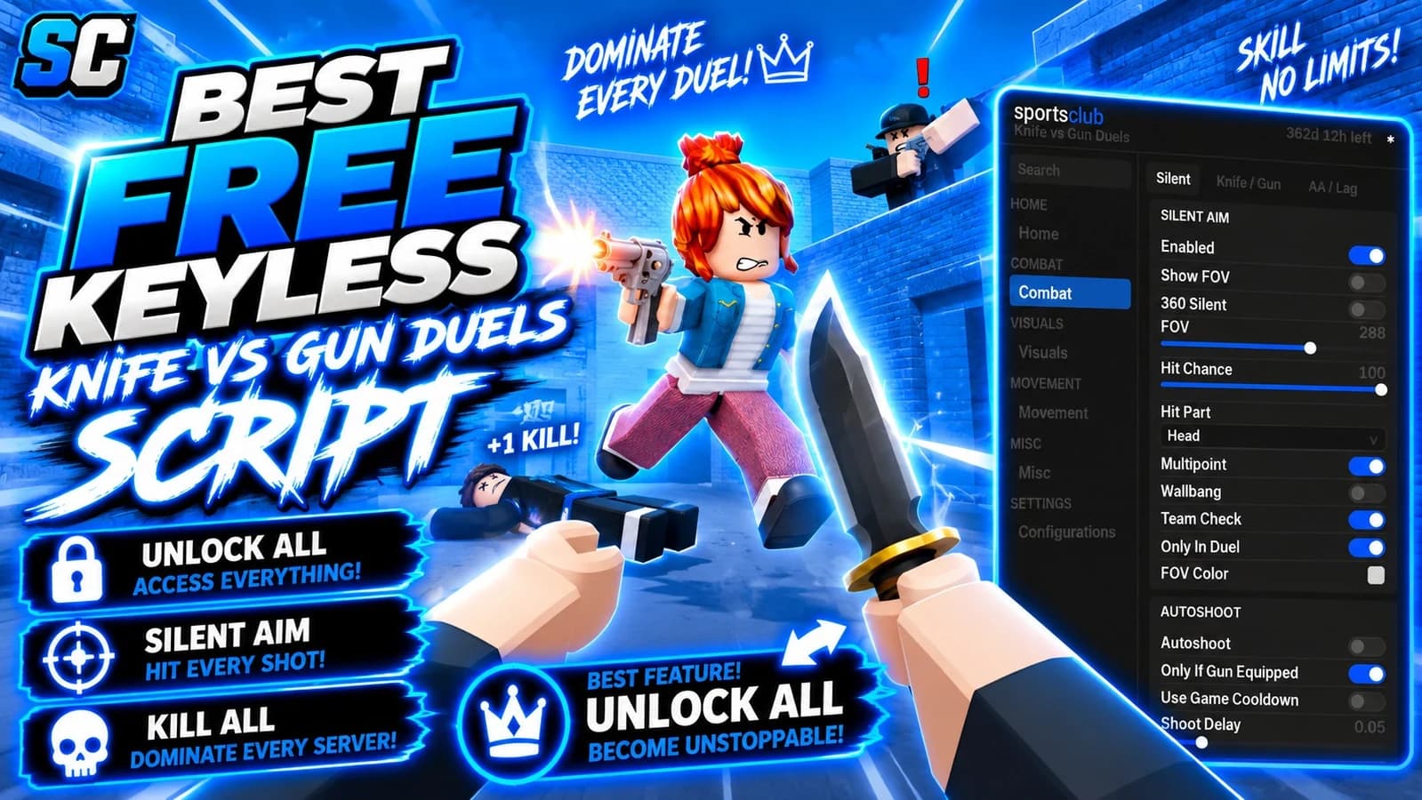 Free Knife VS Gun DUELS | Kill All, Silent Aim, Skin Changer