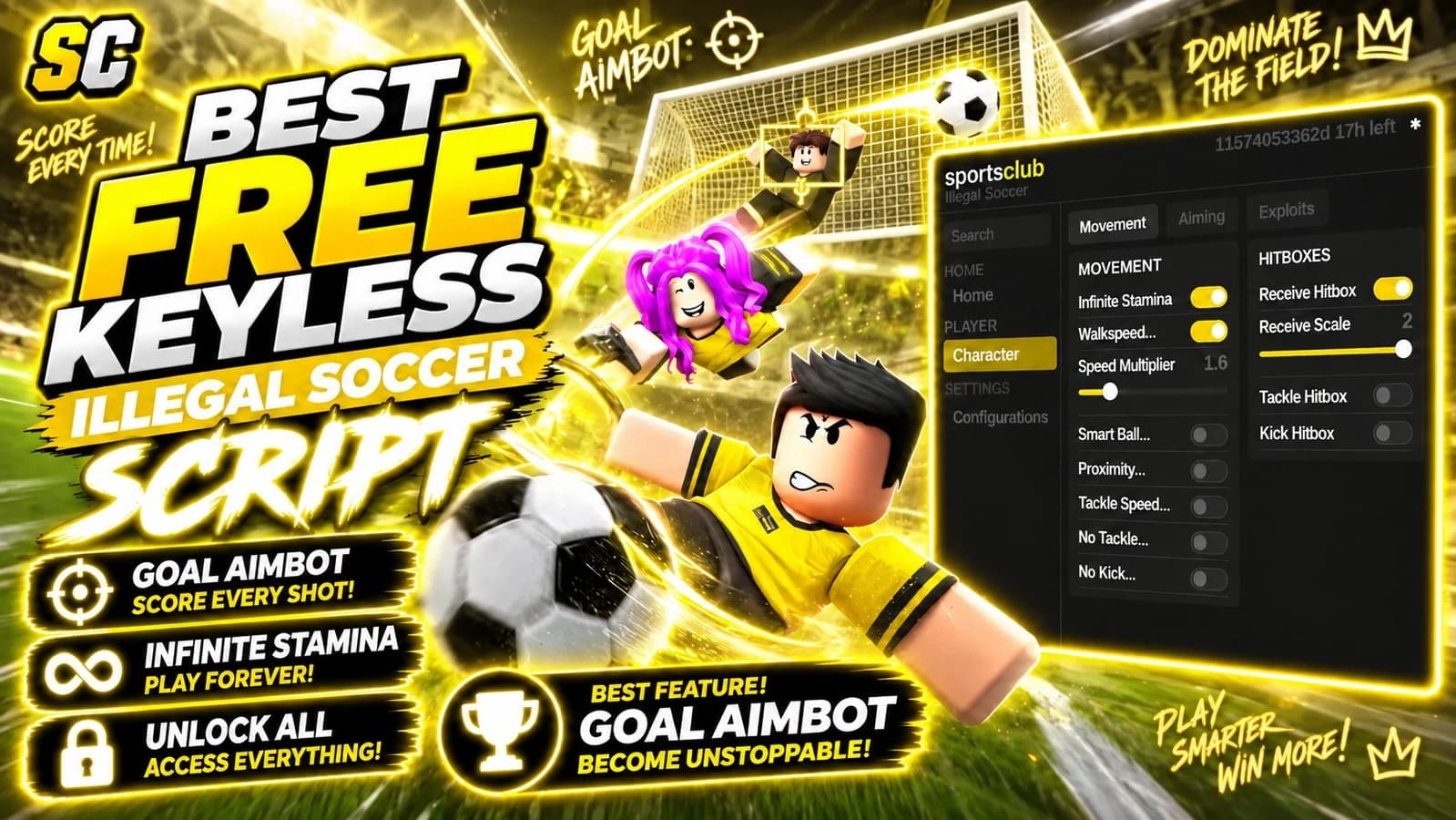Free Illegal Soccer Script | Goal Aimbot, Unlock All Speed