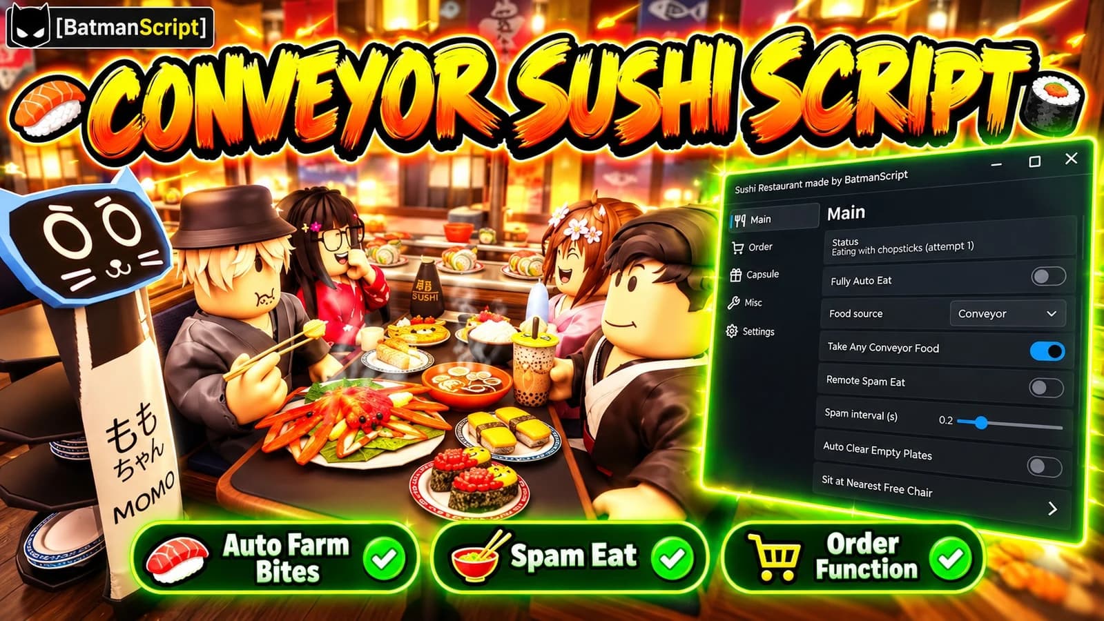 Auto Farm Bites + Spam Eat + Order function
