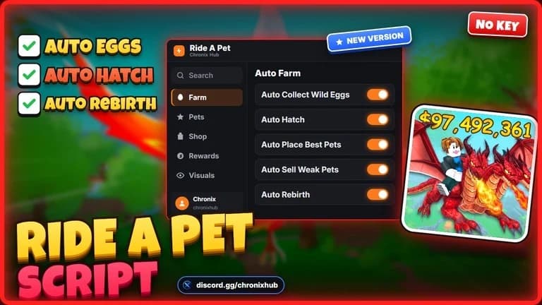 Ride A Pet Script | Auto Eggs, Auto Hatch, Rebirth [NO KEY]