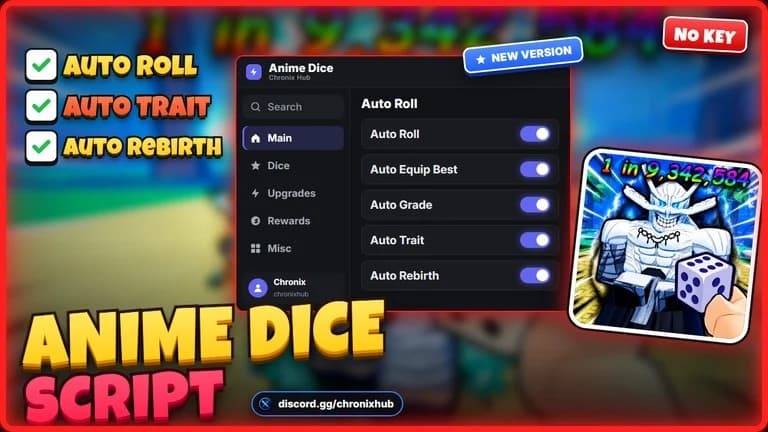 Anime Dice Script | Auto Roll, Auto Trait, Rebirth [NO KEY]
