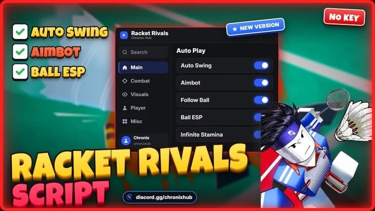 Racket Rivals Script | Auto Swing, Magnet, ESP [NO KEY]