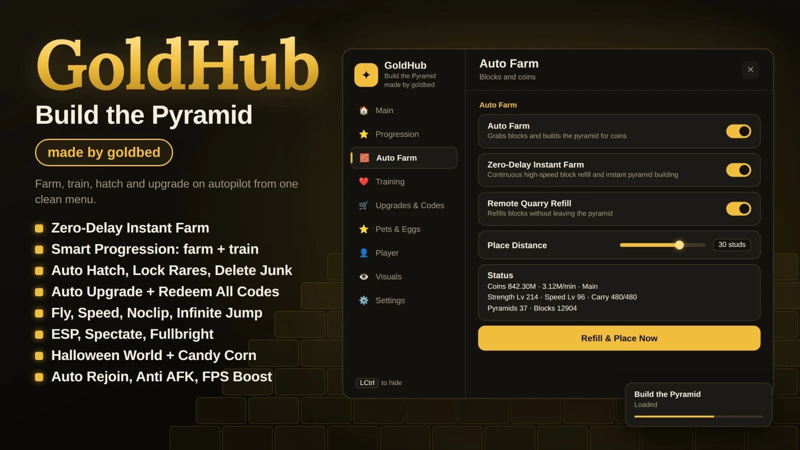 🎃Goldhub| Autofarm all,auto train,auto pickup & Place 