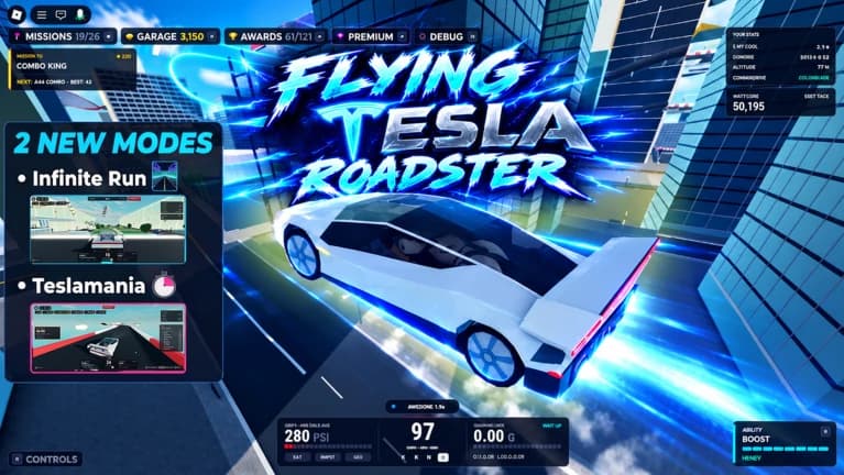 Flying Tesla Roadster Script 🏎️ Universal Racing Hub