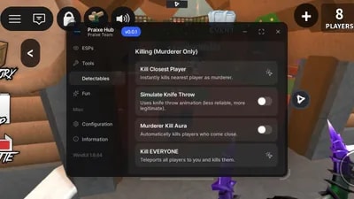 Praixe hub Godmode Auto shoot murderer Kill aura and more