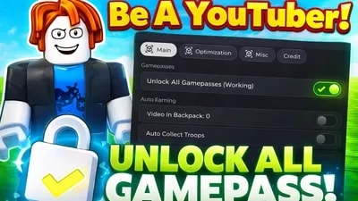 Keyless OP Be a Youtuber Script - UNLOCK ALL GAMEPASS (WORK)