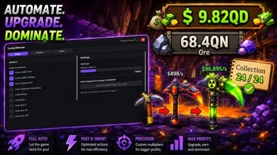 Auto Collect Ore, Money, Deposit Ore, Auto Upgrade, Buy etc.