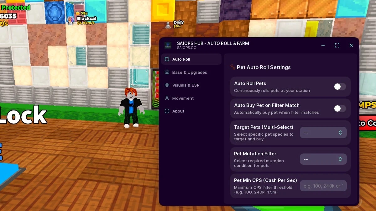Auto build base, AUTO ROLL AND BUY PET/BLOCKS WITH FILTERS