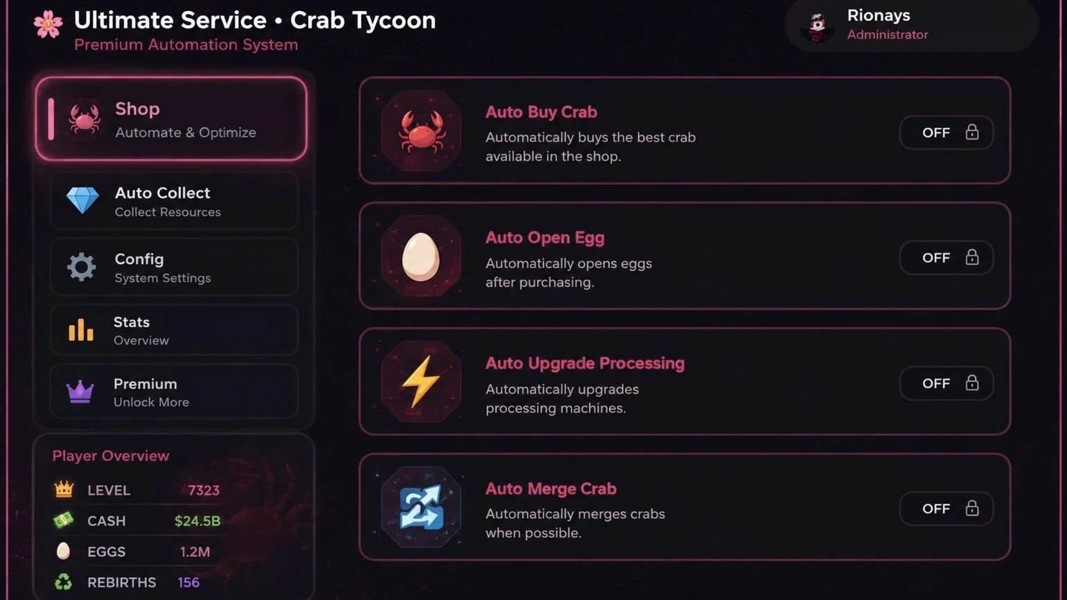 Ultimate Service - Crab Tycoon Keyless Script