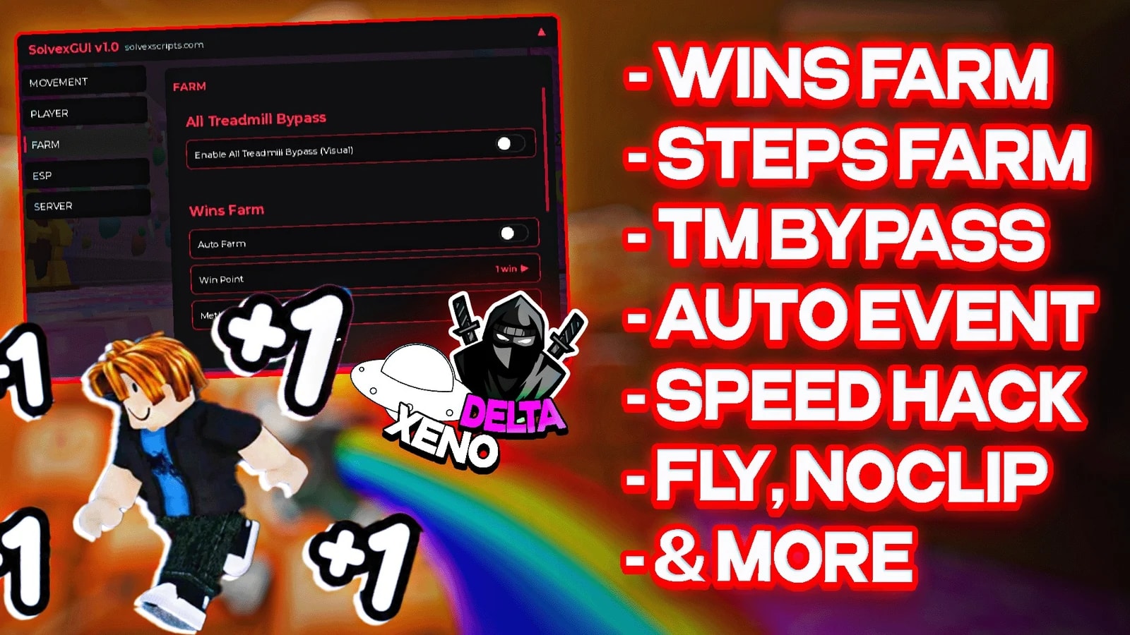 SolvexGUI Wins Farm Steps Farm Event Farm Speed Hack Fly