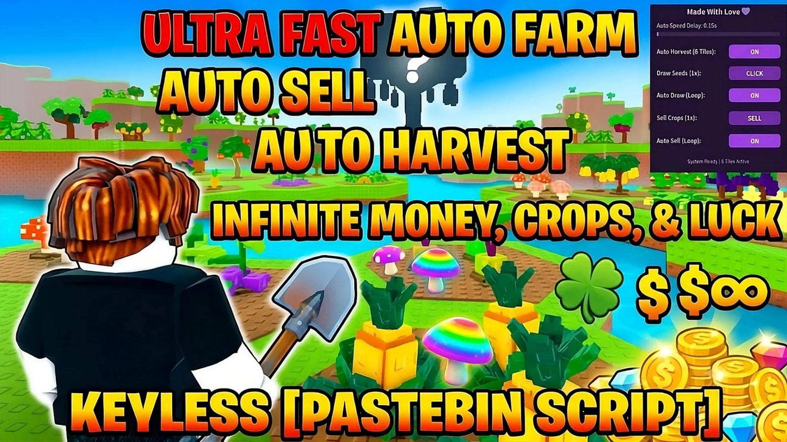 PASTEBIN | KEYLESS | AUTO FARM | INFINITE MONEY AND CROPS