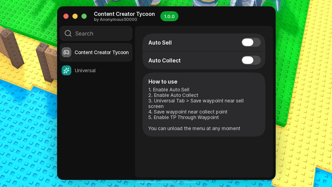Auto Collect, Auto Sell (Need to manually set waypoints)