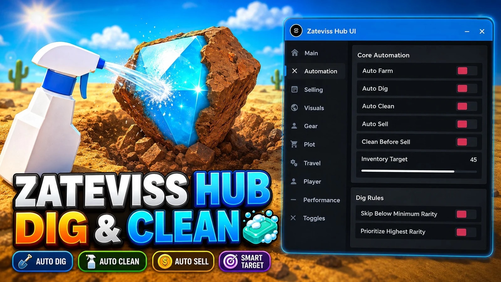 [NO KEY] Auto Dig, Auto Clean, Auto Sell and More!