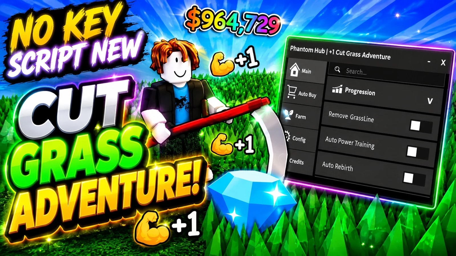 +1 Cut Grass Adventure Script OP| No Key