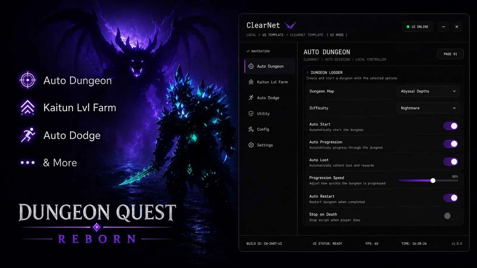 ClearNet | Auto Dungeon, Kaitun Progression | Description