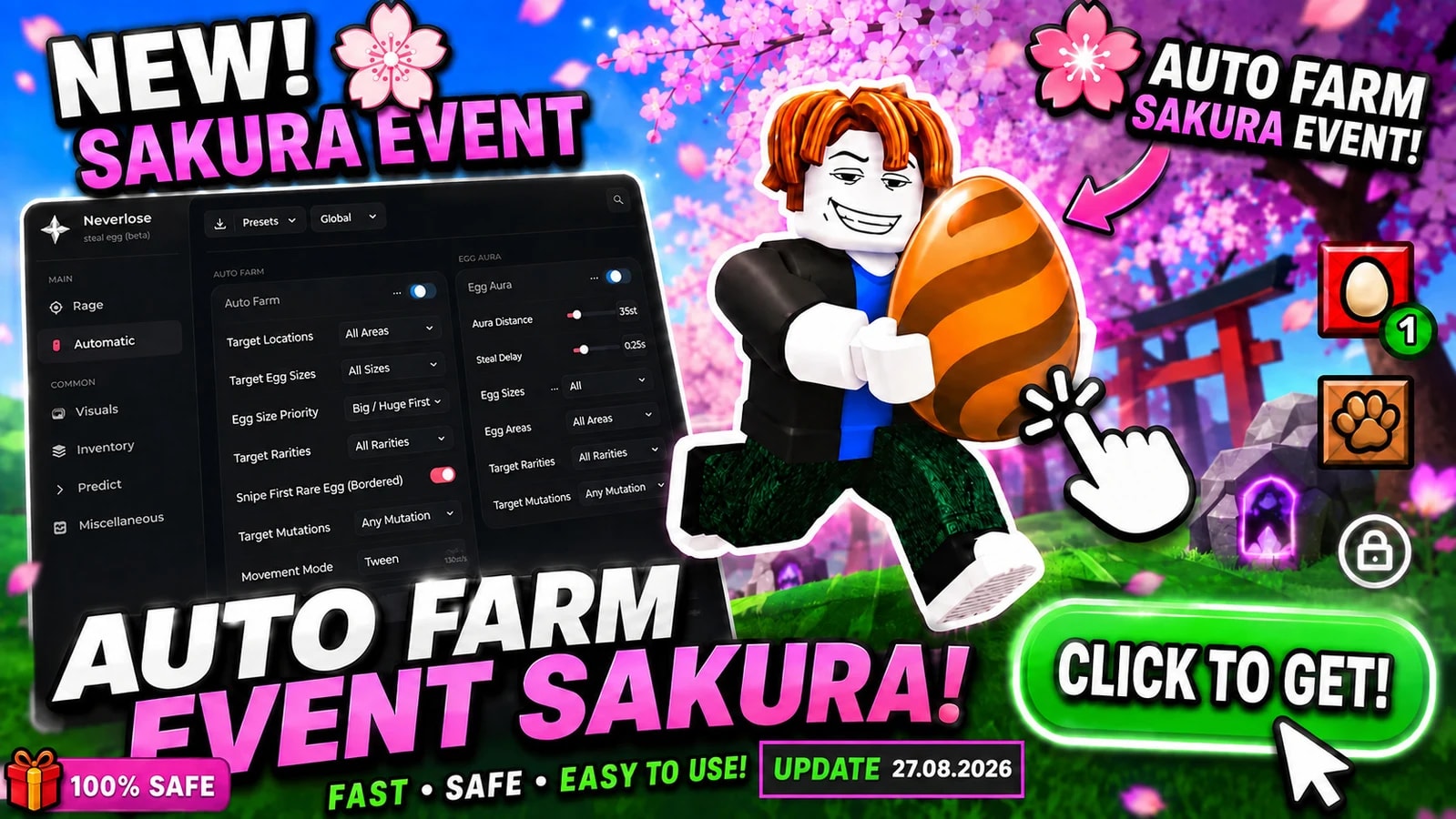 Auto steal egg🥚AUTO FARM SAKURA EVENT, AUTO FARM AND MORE!
