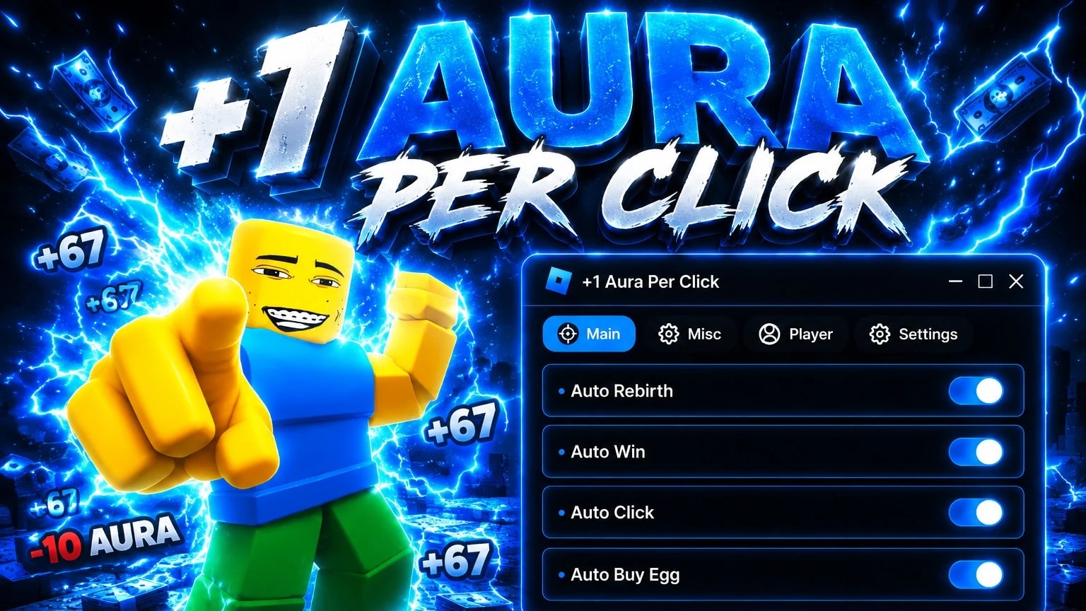 (Keyless) +1 Aura Per Click | Auto Wins , Auto click , etc.