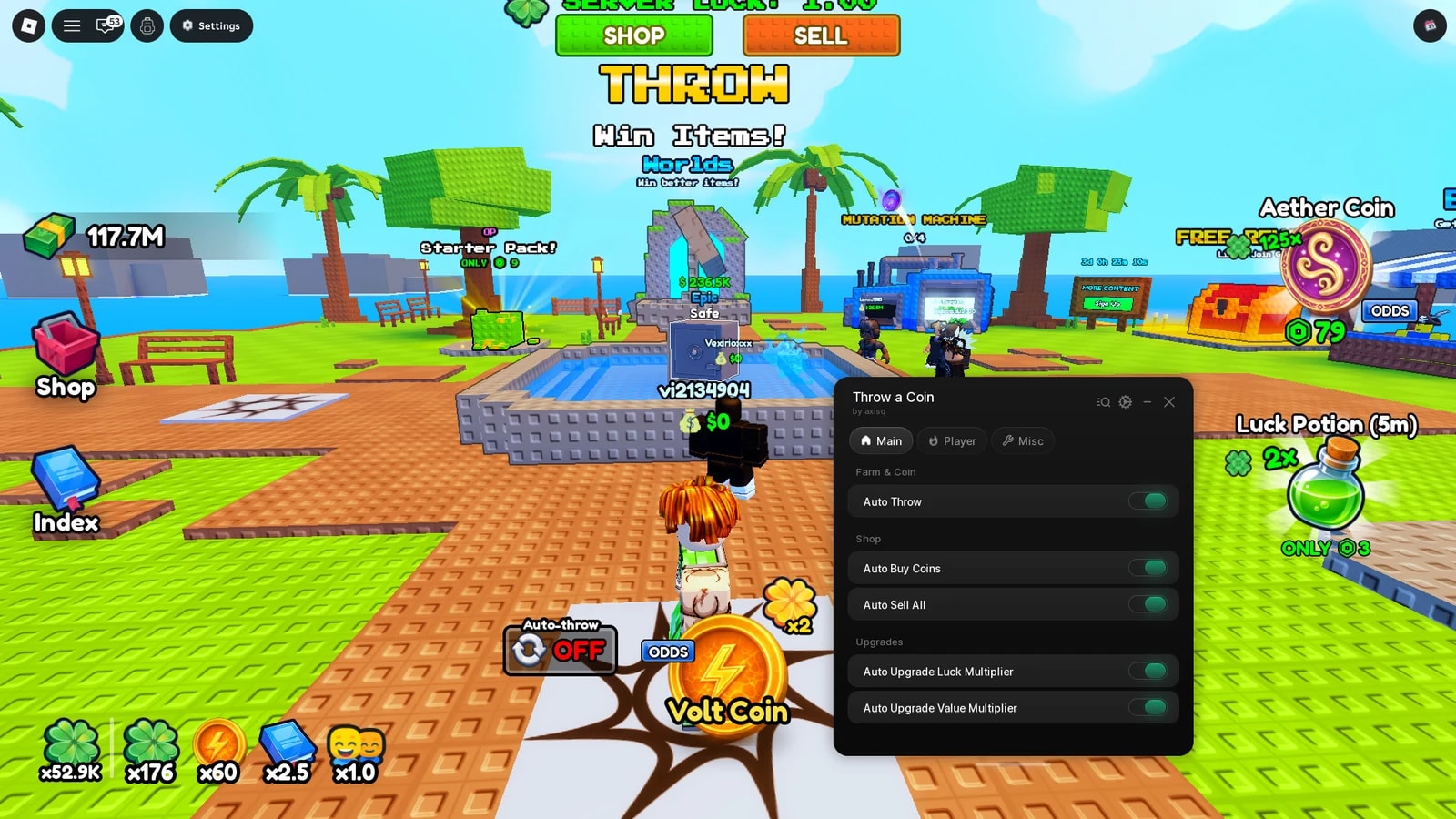 keyless & free. auto throw, auto sell, auto upgrade :3