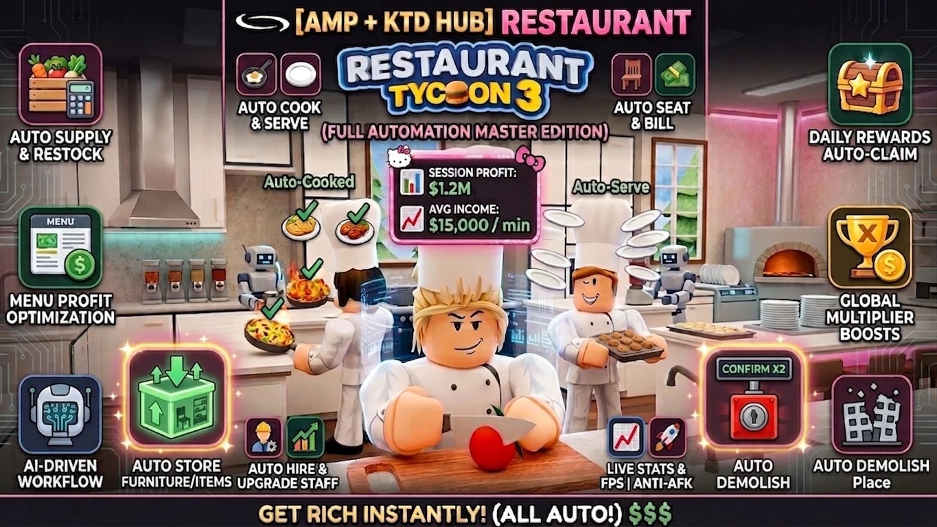 ⚫️ AMP HUB | Premium | Restaurant Tycoon 3